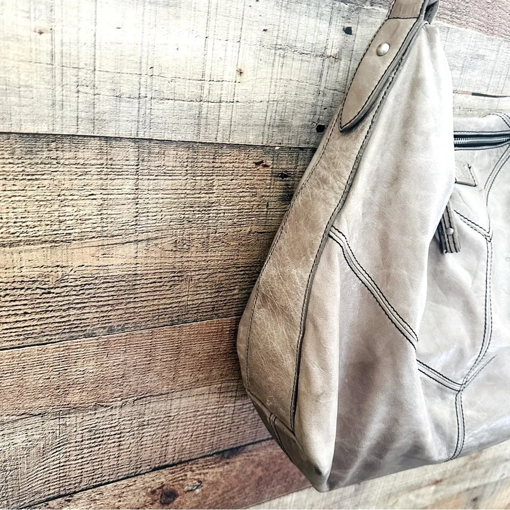 Salad Distressed Tan Leather Shoulder Bag